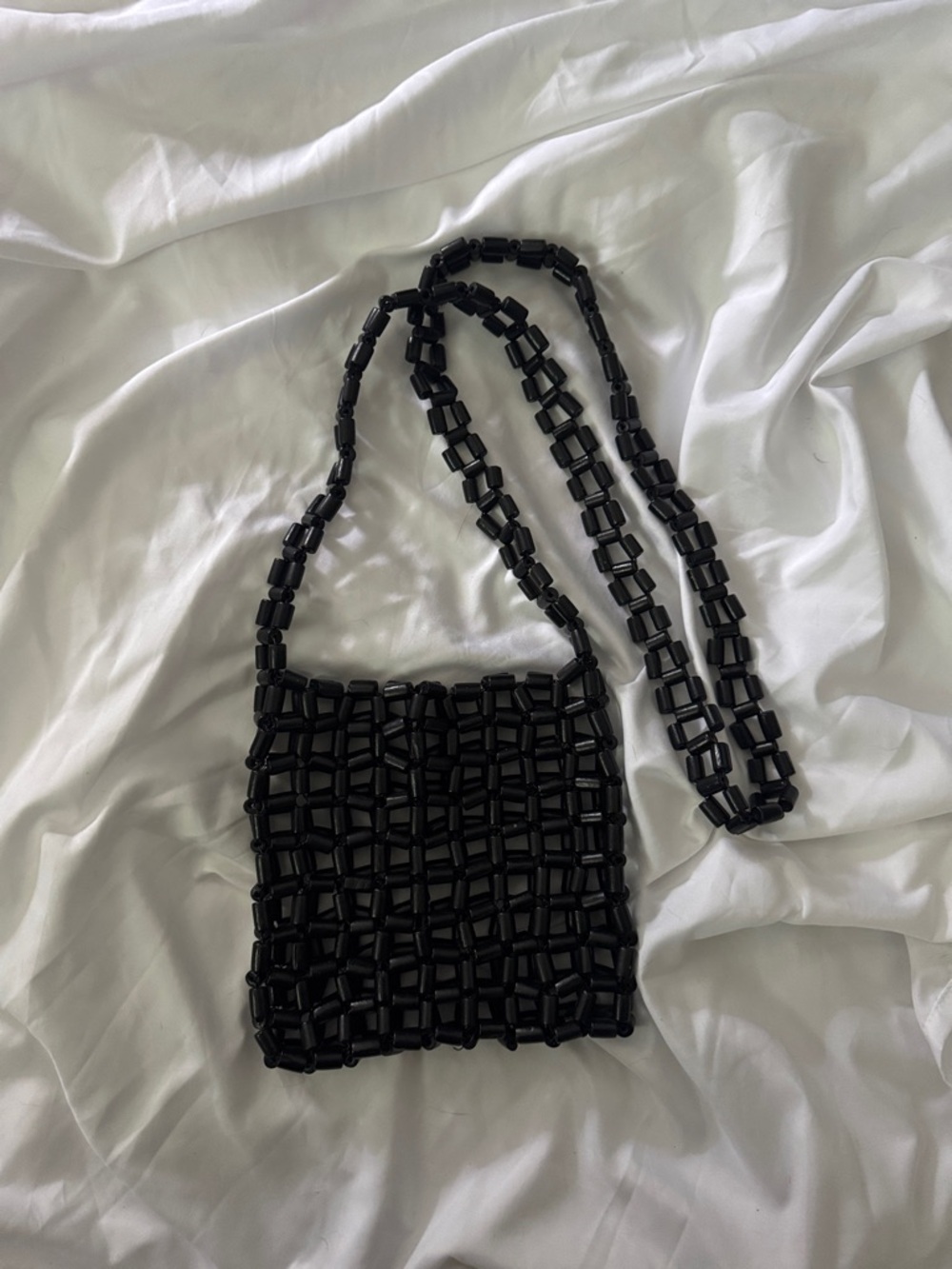 Black Wooden Beaded Crossbody Bag